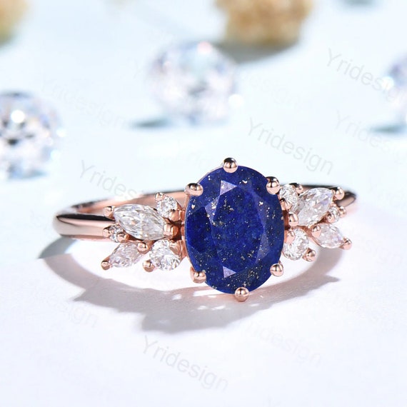 Natural Lapis Lazuli Engagement Ring Vintage Lapis Gold Antique