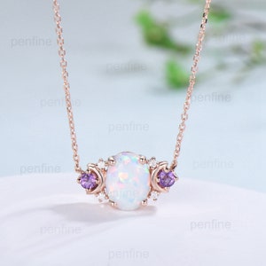 Vintage Moon Opal Amethyst Pendant Necklace Unique Nature Inspired Fire Opal Pendant Alternative Cute Amethyst Moissanite Necklace For Women