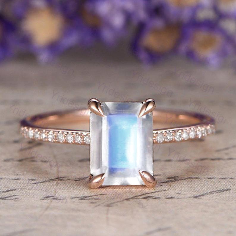 Emerald cut Moonstone engagement ring natural moonstone ring Etsy
