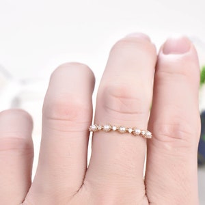 Pearl Ring Unique Minimalist Anniversary Ring 14k 18k gold bridal ring Personalized Diamond Simula Fresh water Pearl Wedding Ring For Women image 8
