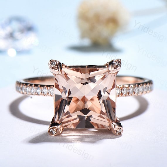 Princess cut morganite rose gold deals ring