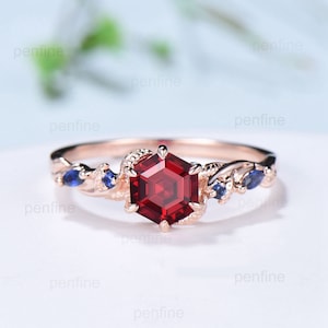 Nature Inspired Red Ruby Engagement Ring Unique Twig  Lab Ruby Sapphire Wedding Ring Branch Promise Ring Handmade Proposal Gifts for Women