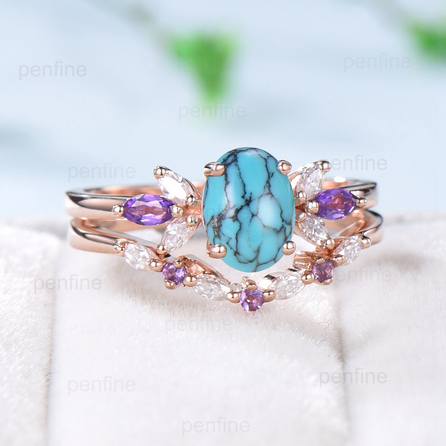 公式サイト ヴィンテージ 1.5 CT オーバル ターコイズ エンゲージリング アクセサリー