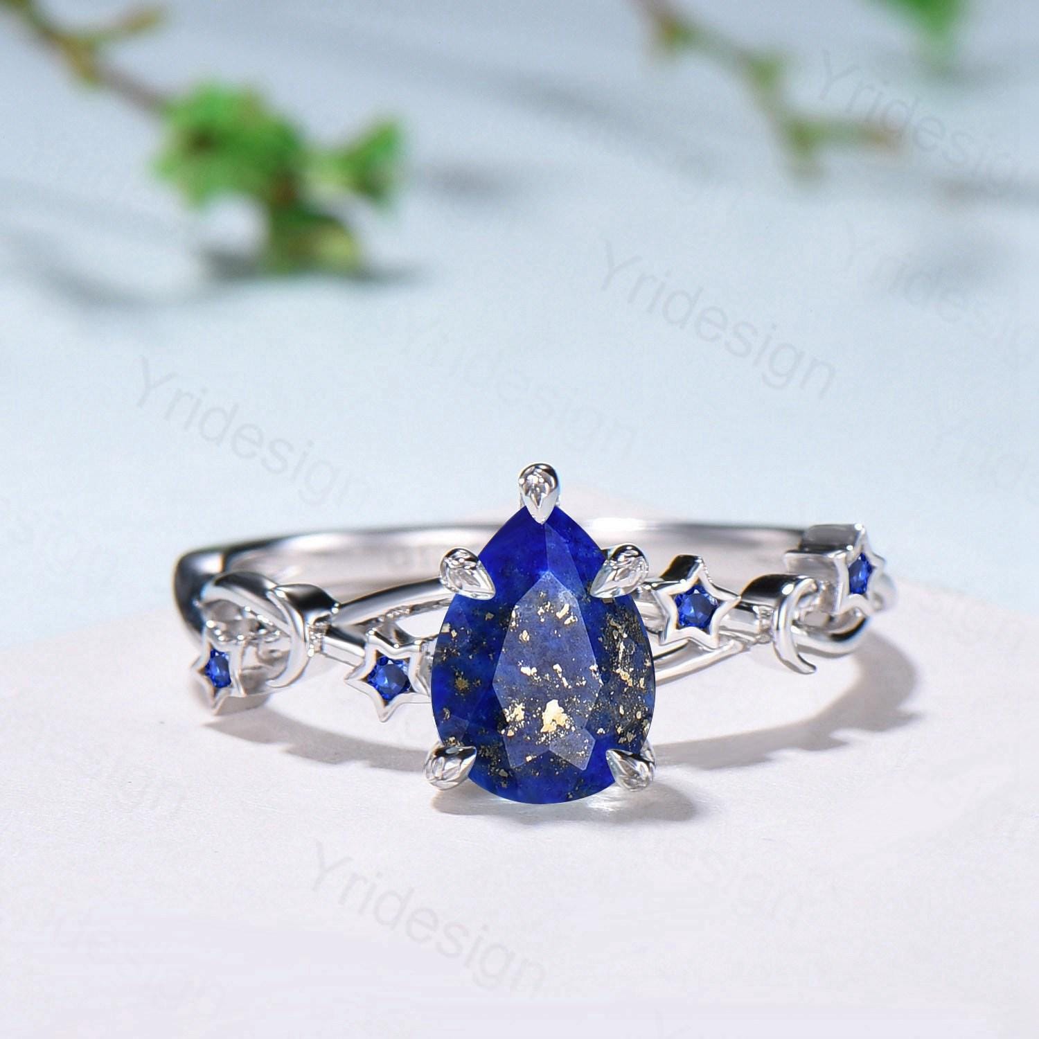 ラピスラズリペアリング、ムーンスターサファイアクラスター、ホワイト