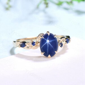 Nature Inspired Star Sapphire Ring Vintage 1.5ct Oval Blue Galaxy ...