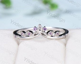 Amethyst Wedding Ring Celtic Knot Norse Viking Amethyst wedding band women unique curved Matching stacking band anniversary daughter gift