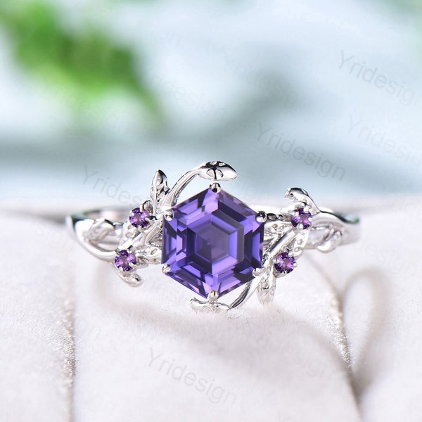 Elegant Purple Sapphire Ring Vintage Unique Twig Engagement Ring Leaf Cluster Amethyst Wedding Women Natural inspired Branch Proposal Gift