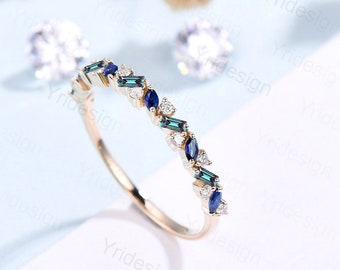 Vintage Alexandrite Sapphire Eternity Wedding Band Women Unique Baguette  Alexandrite Stackable Ring Art Deco Matching Band Anniversary Gift