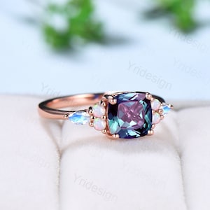 Vintage Cushion Alexandrite Ring Antique Cluster Marquise Moonstone Opal Engagement Ring Unique Art Deco June Birthstone Anniversary Gift