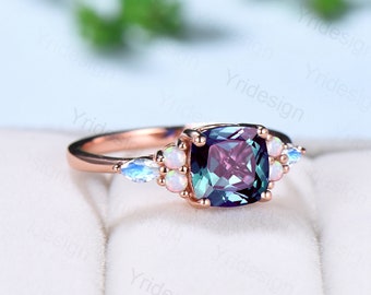 Vintage Cushion Alexandrite Ring Antique Cluster Marquise Moonstone Opal Engagement Ring Unique Art Deco June Birthstone Anniversary Gift