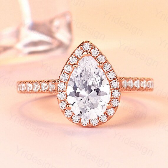 Teardrop Engagement Ring Diamond Simulant Bridal Ring 925 Etsy