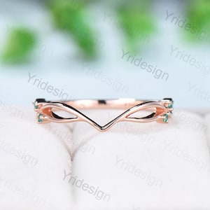 Emerald Wedding Band Curved Art Deco Stacking Wedding Ring Anniversary Ring For Women Stackable Band Evil Eye Emerald Promise Ring For Her
