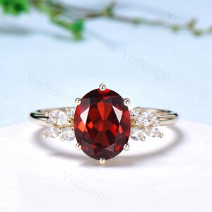 Vintage Style Oval Garnet Ring, Art Deco Yellow Gold, January Birthstone