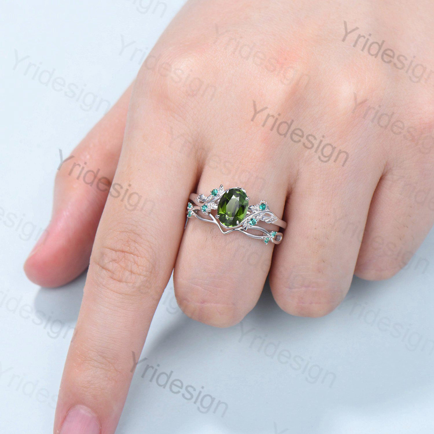 Natural Inspired Green Tourmaline Ring Set Cluster Emerald