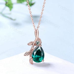 Natural Inspired Emerald Necklace leaf vine branch lab emerald necklace elegant twisted pendant  May birthstone anniversary gifts for mom
