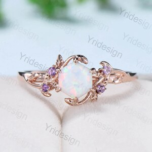 Elegant White Opal Ring Vintage Unique Twig Engagement Ring Leaf ...