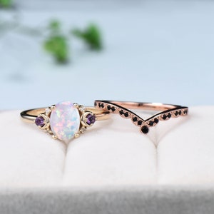 Vintage Moon Opal Engagement Ring Set Unique Celestial Moon - Etsy