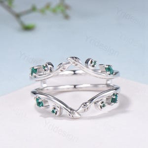 Elegant Emerald Enhancer Wedding Band Leaf Vine Ladies Wedding Ring Women Unique Nature Inspired Stacking Matching Ring Anniversary Gifts