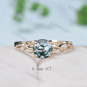Elegant Moss agate ring Leaf Branch Aquamatic Agate Engagement Ring 14K Yellow Gold Nature Inspired Wedding Ring Unique Twig Promise Ring