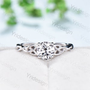 Celtic Love Knot Moissanite Engagement Ring White gold Vintage Twisted Norse Viking Lab Grown Diamond Wedding Ring For Women Handmade Gift