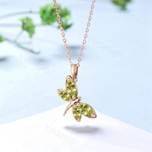 Unique Butterfly Pendant Necklace Vintage Peridot Necklace Cute Marquise Peridot Pendant for Women August Birthstone Handmade Proposal Gifts