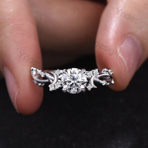 1CT Brilliant Moissanite ring Leaf Branch Moissanite Engagement Ring Nature Inspired Moon Wedding Ring Unique Twig Promise Ring For Women