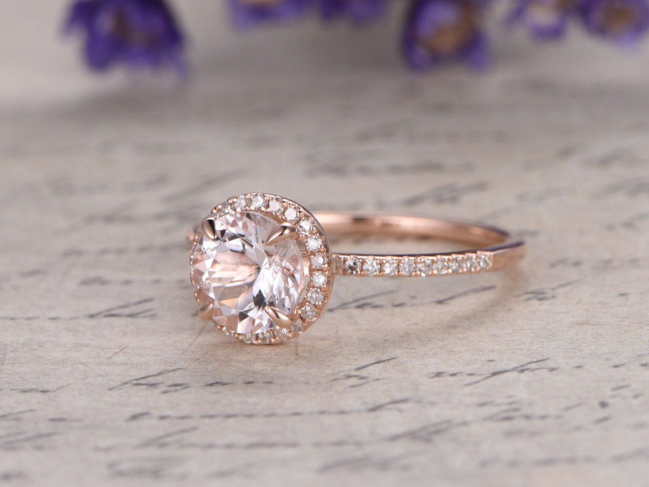 Morganite engagement ring with diamondSolid 18k Rose | Etsy