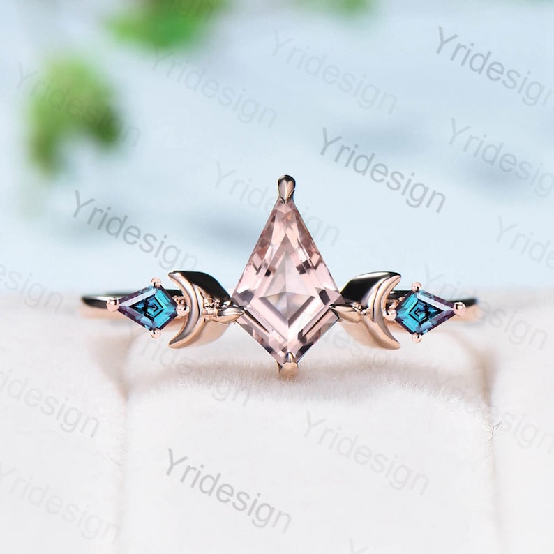 Vintage Kite Cut Morganite Engagement Ring Unique Dainty Pink image 1