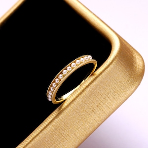 Perle Ring einzigartige Kanal Set Jahrestag Ring 14 k 18 k gold Braut ring personalisierte Milgrain Süßwasser Perle Ehering für Frauen
