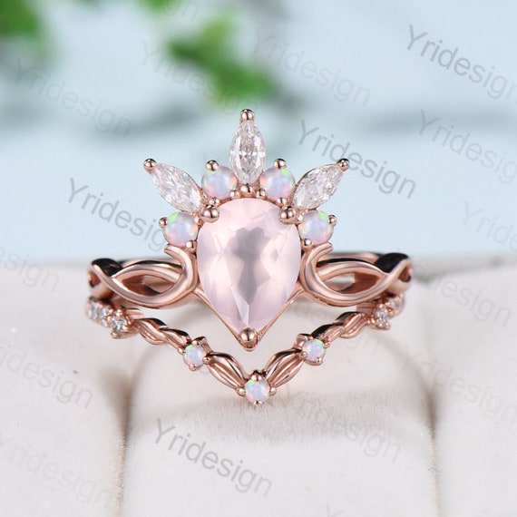 Nature Themed Bridal Set, Rose Gold Celtic Engagement Ring