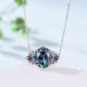 8x10mm Oval Alexandrite Pendant Necklace Vintage Unique Pear Color Change Pendant Necklace Rose Gold Retro Christmas Promise Gift for Women