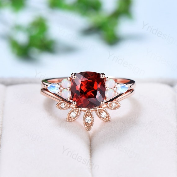 Vintage garnet wedding rings sale