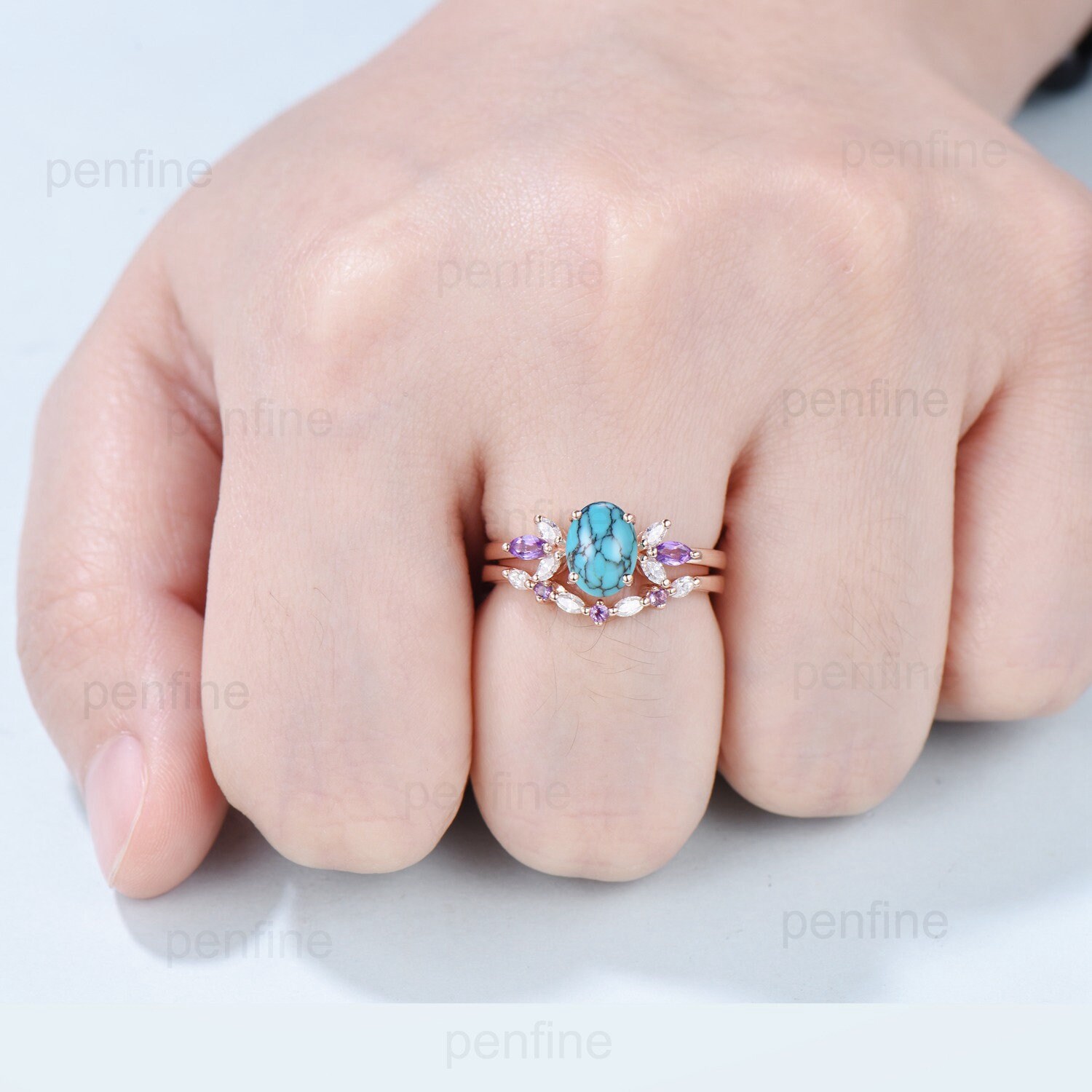 昭和レトロモダンビンテージコレクションターコイズ風リング(サイズ調節可能) ヴィンテージ 1.5 CT オーバル ターコイズ エンゲージリング