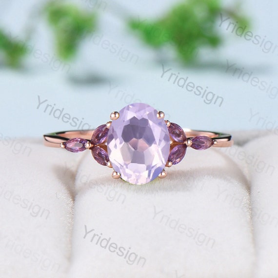 Vintage Lavender Amethyst Engagement Ring Unique Seven Stone Marquise  Amethyst Ring Purple Crystal Wedding Ring Women February Birthstone