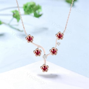 Unique Enhanced Floral Red Ruby Necklace Nature Inspired Ruby Necklace  Flower Pendant Snowflake branch pendant Anniversary gift for women