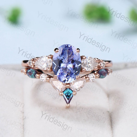 Buy Vintage Oval Tanzanite Engagement Ring Set, Art Deco
