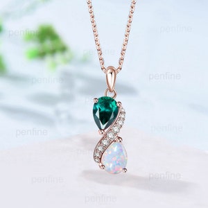 Unique Opal Emerald Pendant Necklace Women Alternative Moissanite fire opal necklace Vintage Snake Promise Gift pear shaped pendant for mom