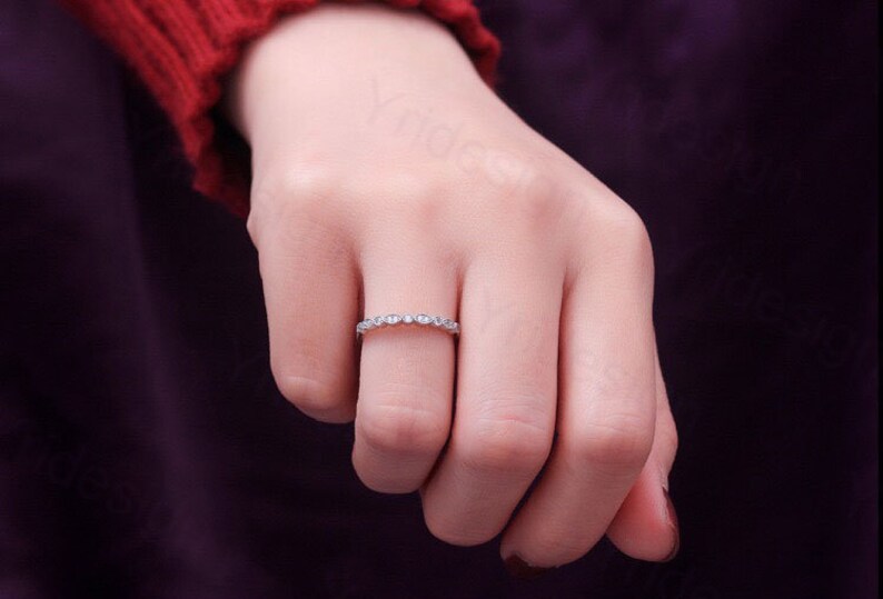 Half Eternity Wedding Band Anniversary Ring 925 Sterling Silver Stacking Ring Art Deco Matching Band Diamond Simulant WhiteRose Gold Ring
