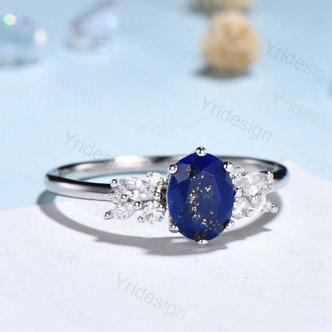 ラピスラズリのエンゲージリング、ヴィンテージスタイル、スターリング