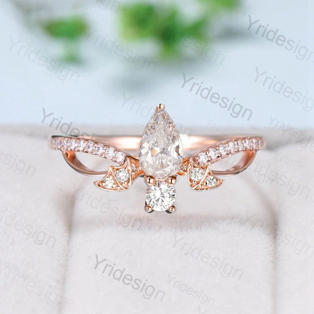 Unique Bat Moissanite Engagement Ring Delicate Moissanite Cluster ...