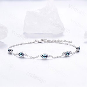 Dainty marquise cut alexandrite bracelet bezel set color change bracelet minimalist elegant stackable bracelet handmade anniversary gift