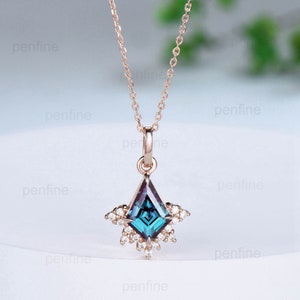 Art Deco Kite Cut Alexandrite Pendant Necklace Vintage Retro Diamond Pendant 14k/18k rose gold moissanite promise engagement gift for women