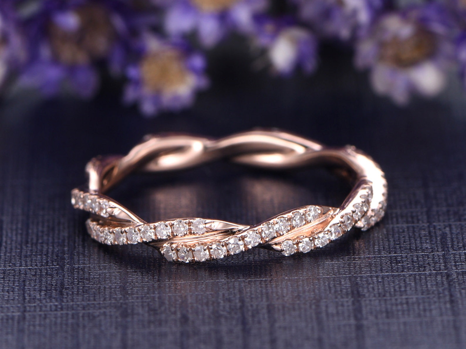 Diamond Wedding Ring Rose Gold 14k 18k Gold Stack Full Etsy