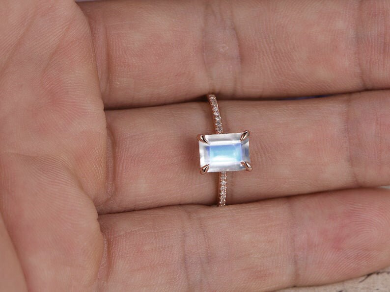 Emerald cut Moonstone engagement ring natural moonstone ring Etsy