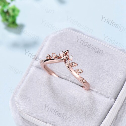 Opal wedding ring women Celtic knot Norse Viking opal wedding band shops unique curved stacking ring rose gold matching band anniversary gift