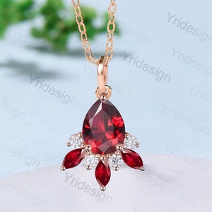 Vintage Teardrop red ruby pendant necklace marquise ruby moissanite pendant 14k/18k rose gold necklace promise engagement gift for women