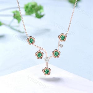 Unique Enhanced Floral Emerald Necklace Nature Inspired Emerald Necklace  Flower Pendant Snowflake branch pendant Anniversary gift for women
