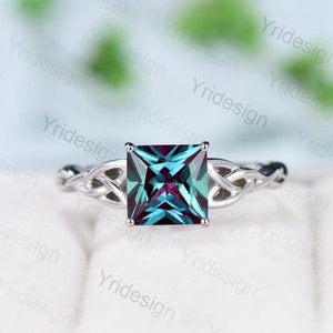 Celtic Love Knot Alexandrite Engagement Ring Silver White gold Vintage Unique Twisted Norse Viking Color Changing Wedding Ring For Women