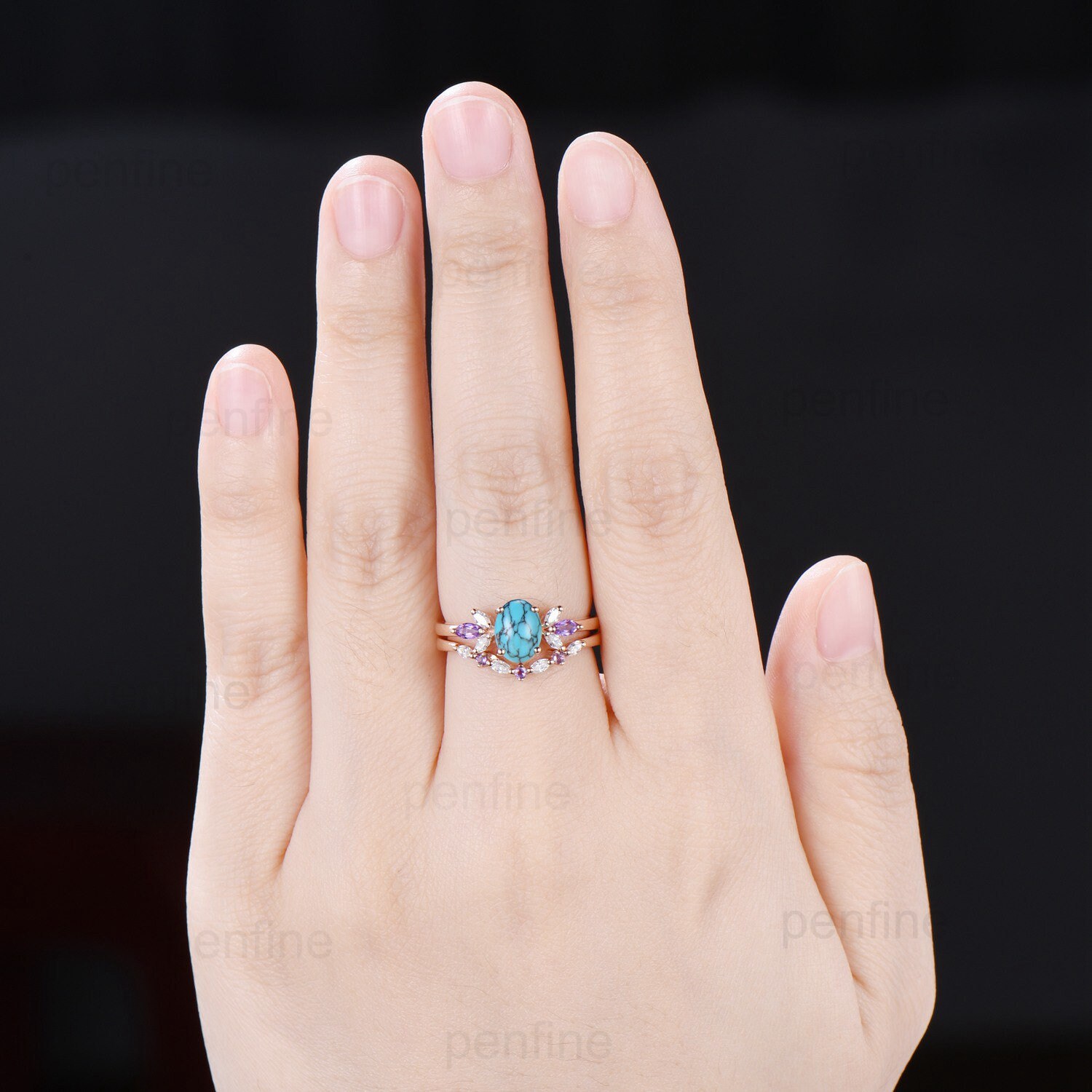 ビンテージレトロ(ターコイズ風オーバルリング) ヴィンテージ 1.5 CT オーバル ターコイズ エンゲージリング