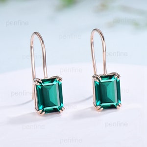 Vintage Emerald earrings emerald cut Stud Earrings May birthstone  Earrings for Women Solid 14k 18k rose  gold green crystal earrings